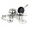 CGUCOOK Cross-border 15-piece stainless steel pot set, household multi-functional frying, stir-frying, deep-frying and soup pot, universal non-stick pan with silver handle stainless steel set Item Picture
